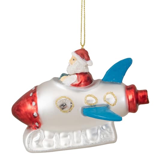 4.5" Santa In A Silver Rocket Ship Glass Christmas Ornament By Northlight | Michaels®